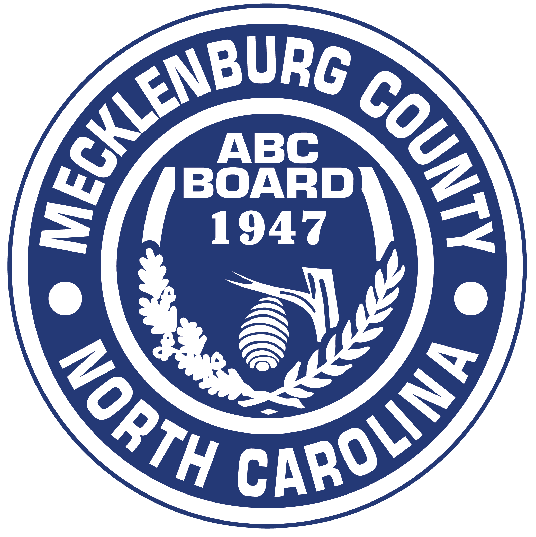 Blue logo of the Mecklenburg County, North Carolina, Alcoholic Beverage Control Board.